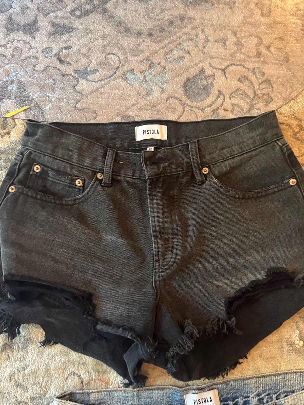 Pistola distressed short short denim jeans size 28 black